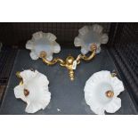 RR126 Three wall mounted gilt and glass wall fittings