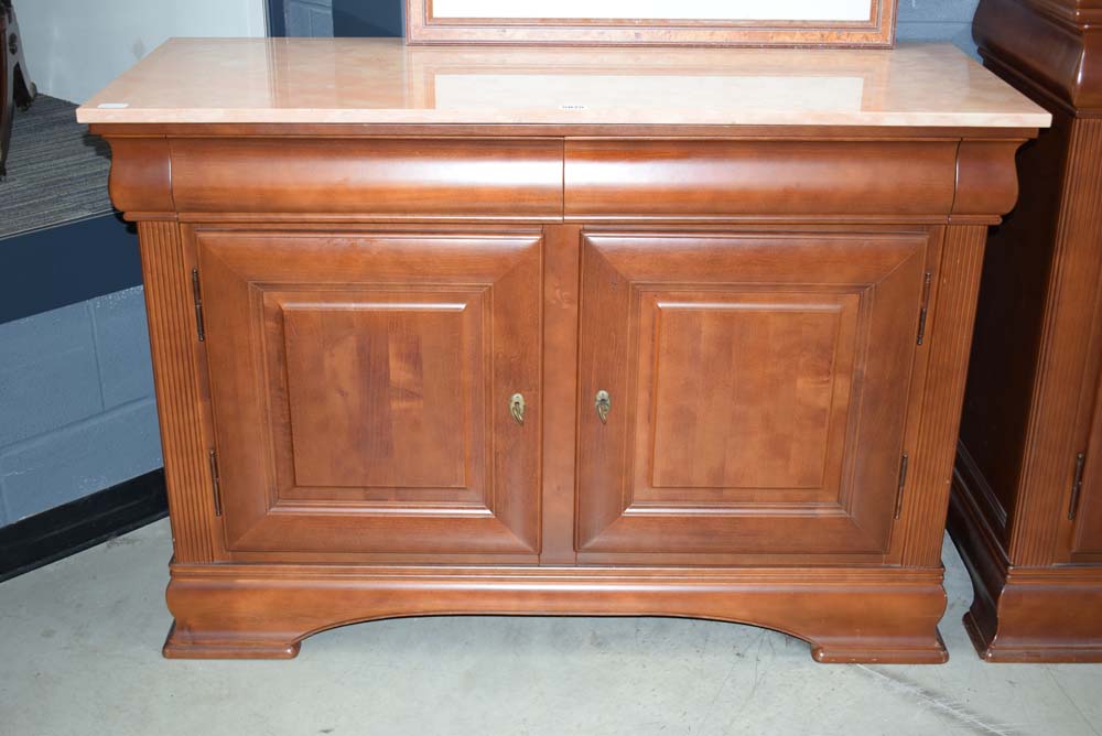 Contemporary mahogany marble topped drinks cabinet