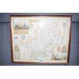 Framed and glazed map of Hertfordshire