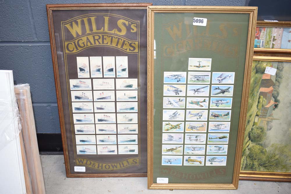 2 framed and glazed sets of cigarette cards, one of aeroplanes and the other of ships