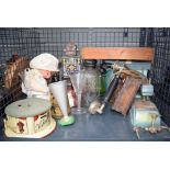 Cage of children's toys, an air twist glass and old telephone etc