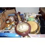 Two boxes of chinaware, glassware and a wall barometer