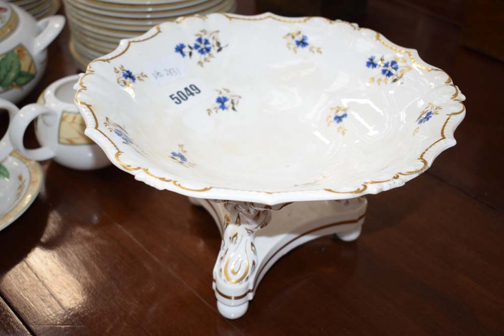 Comport with blue and white floral decoration, red crown to base, presumably Derby