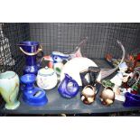 Cage of gaudy ornaments, glassware and Poole pottery