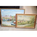 2 framed oils on board of river scenes
