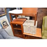 Collection of 1970's furniture to include a telephone seat and table, hi-fi stand, occasional