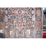 Persian Nahavand pink and blue geometric patterned rug. 170 x 320 cm