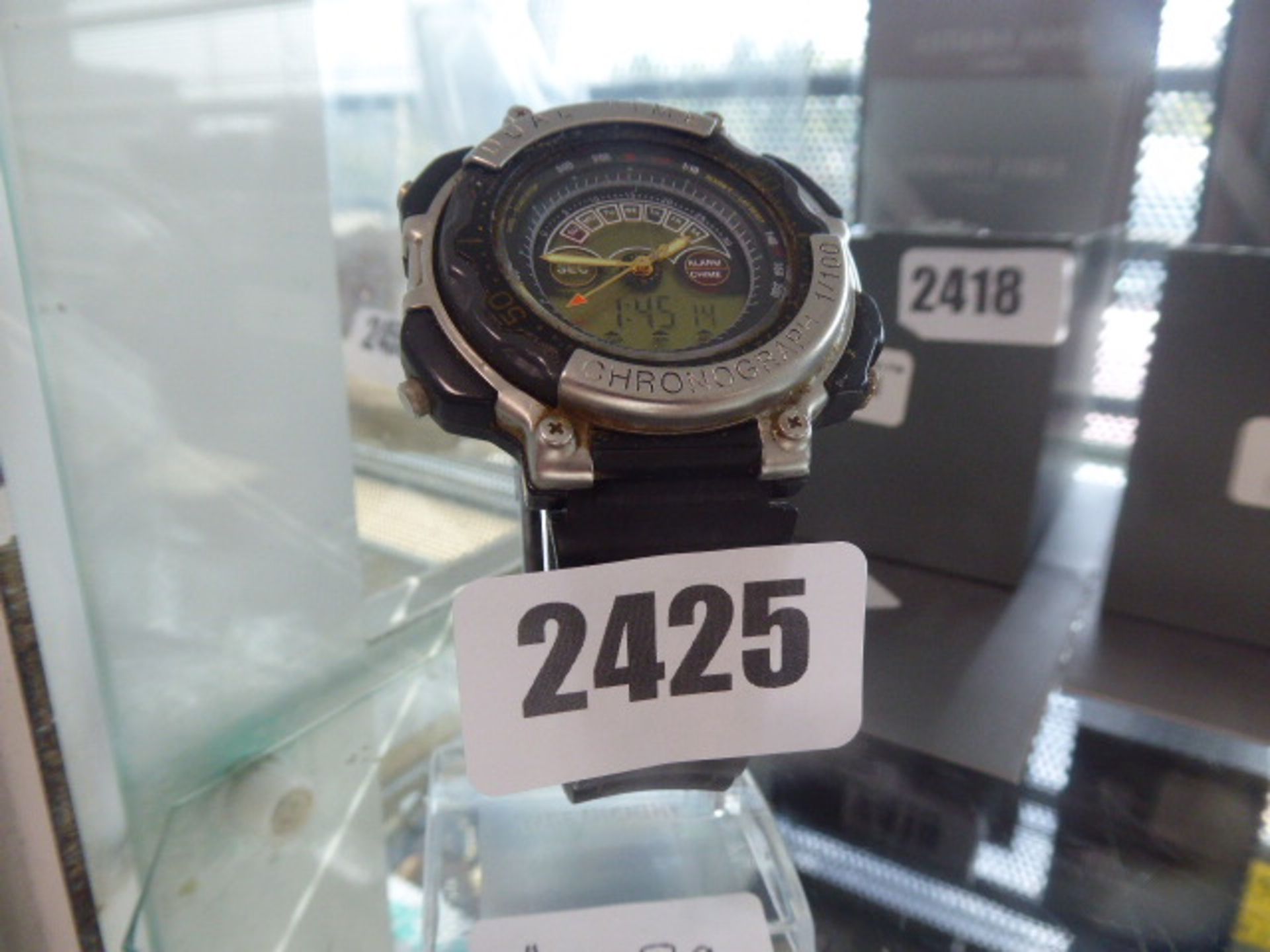 Jewel time chronograph wristwatch with digital display