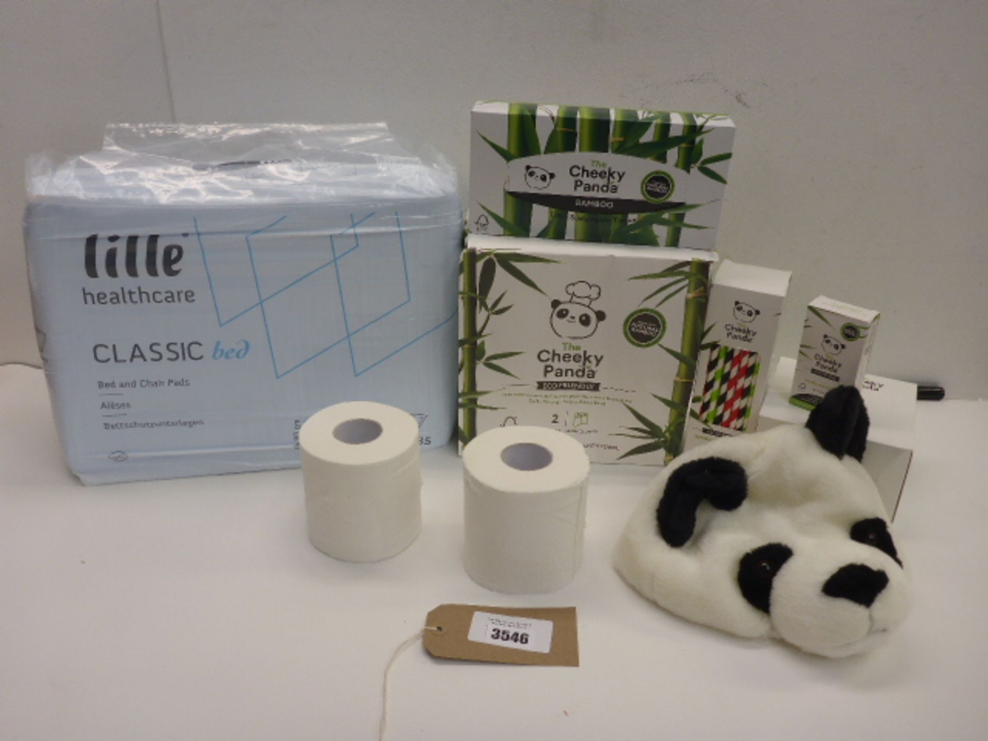 Cheeky Panda toilet tissues, straws, face tissues and pack of Lille Classic bed & chair pads