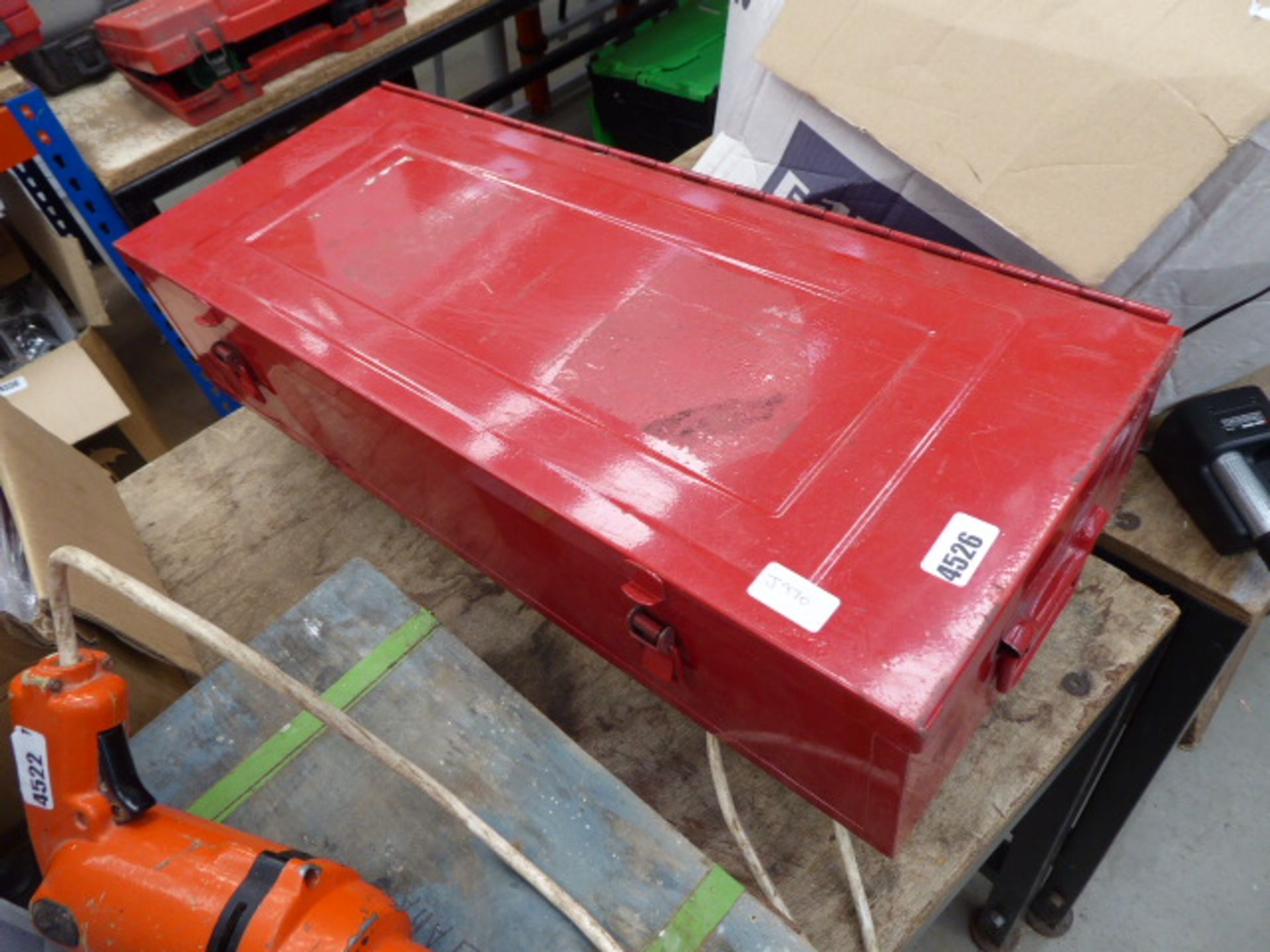 Wheeled red metal box