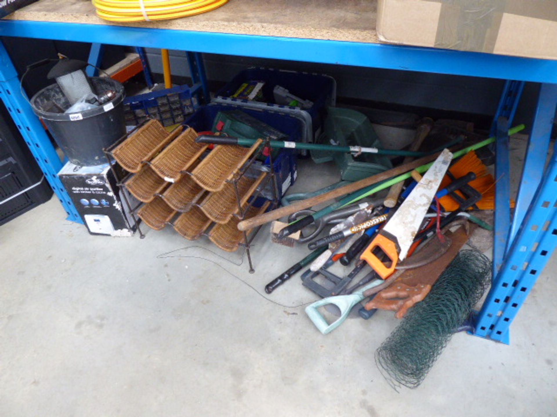 Large under bay of assorted tools, screws, fixings, saws, wine rack, air purifier etc