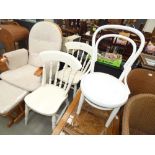 5218 A pair of cream painted stickback dining chairs plus a Thonet style chair
