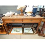 Pine and walnut desk with 2 drawers