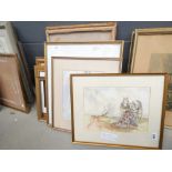 Quantity of watercolours and picture frames