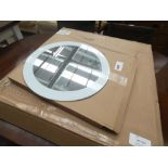 2 boxes containing furniture parts and a mirror