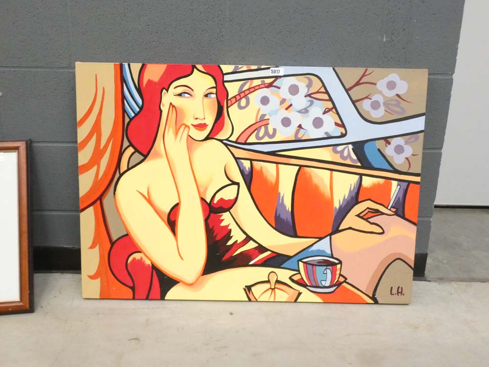 Modern wall hanging lady with coffee