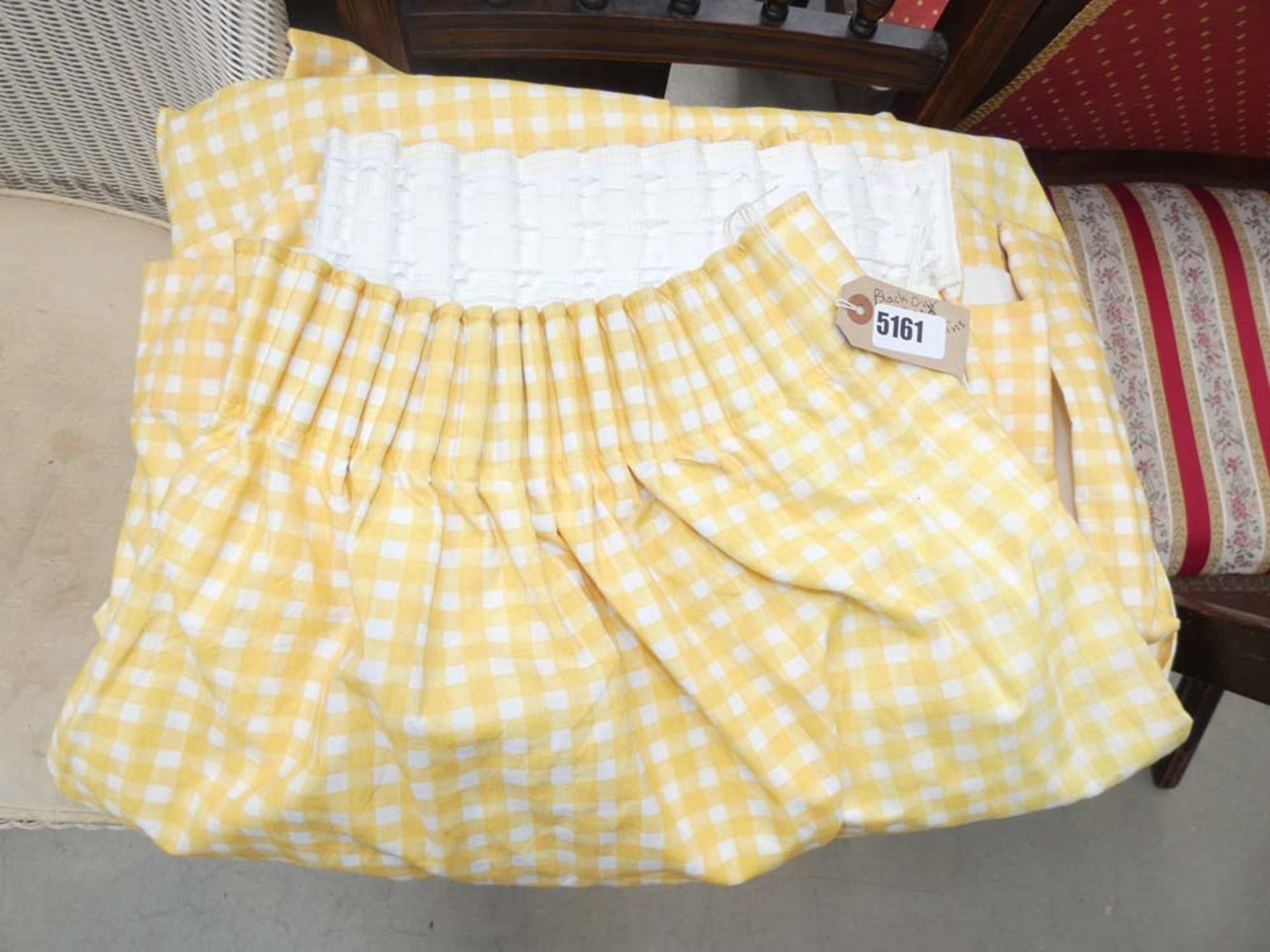 Pair of lined yellow gingham pattered curtains