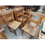 Six oak chapel chairs