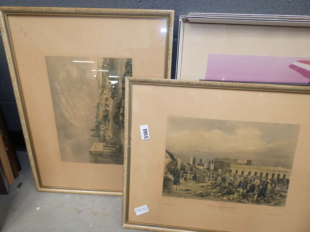 Four framed and glazed engravings of Montevideo