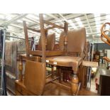 3 brown rexine and oak dining chairs