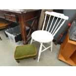 Cream painted stick back dining chair plus a footstool