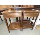 Pair of beech side tables with drawer and second tier