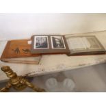 Two olive wood albums containing: postcards, photographs and pressed flowers