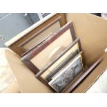 Two boxes containing picture frames, family portraits and a quantity of prints