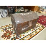 Canvas covered dome top travelling trunk