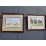 Two Marjorie Wrightson watercolours of cottages and church