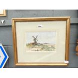 Framed and glazed watercolour by Thomas Richardson- Norfolk scene with windmill