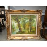 Modern oil on canvas woodland with steam