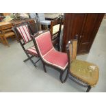 Edwardian nursing chair plus a folding chair, leather seated chair and a Victorian parlour chair