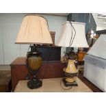 Two urn shaped table lamps with shades