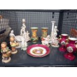 (Lot 5614 2037). A cage containing Hummel figures, candlesticks and ornaments
