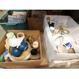 Five boxes containing Sylvac bookends, Tams pottery, soup bowls, silver plate and Royal Doulton