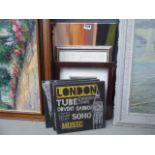 Quantity of London modern wall hangings plus and Egyptian print on papyrus