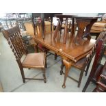 Beech drawer leaf table and 4 oak barley twist dining chairs
