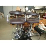 4 swivel brown leather effect and chrome bar stools