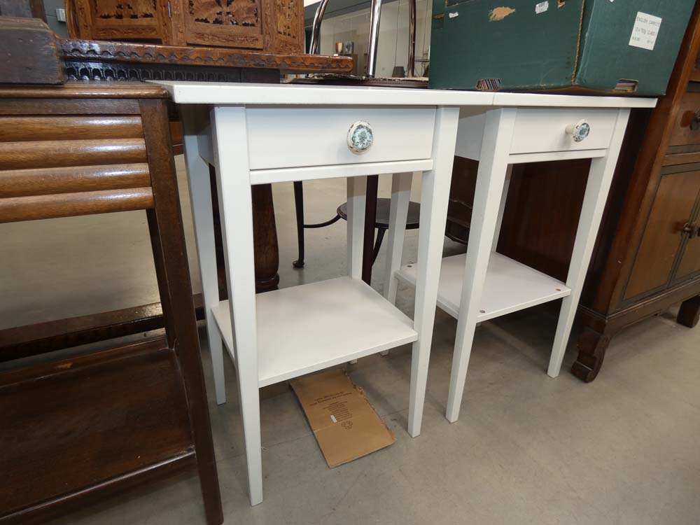 Pair of cream painted side tables with drawer and second tier