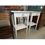 Pair of cream painted side tables with drawer and second tier