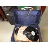 Two wind up gramophones plus a quantity of records