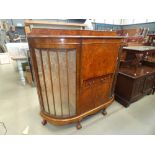 Burr walnut secretaire with cupboard and drawer under and glazed panels to the side