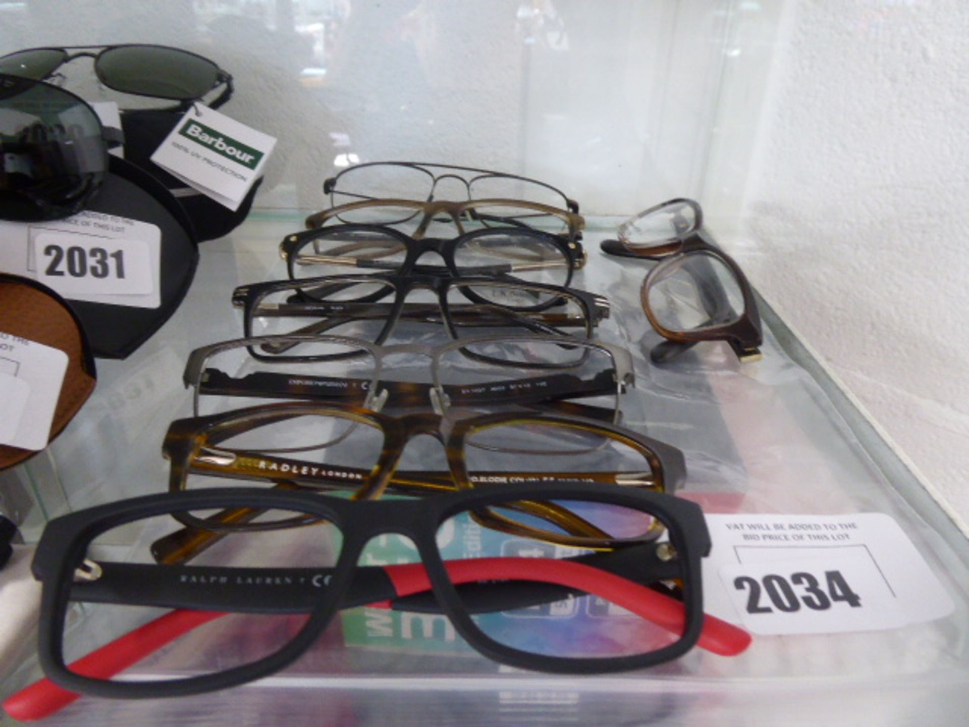 8 Various designer glasses frames to include, Emporio Armani, Radley etc