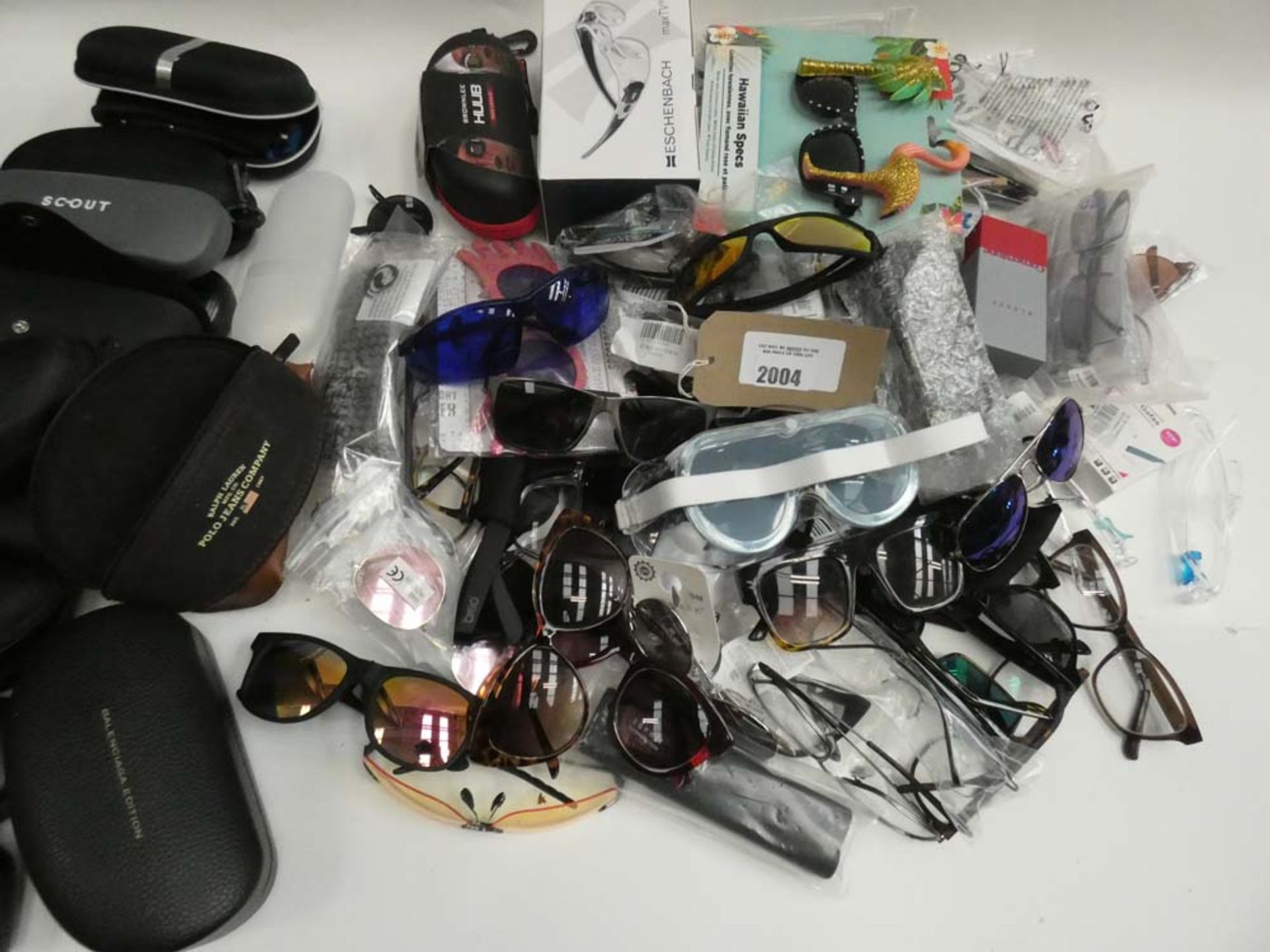 Bag containing quantity of various sunglasses and reading glasses plus bag of cases