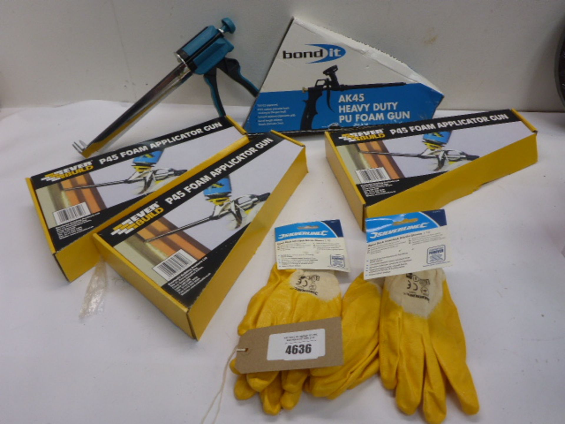 Quantity of foam guns and work gloves