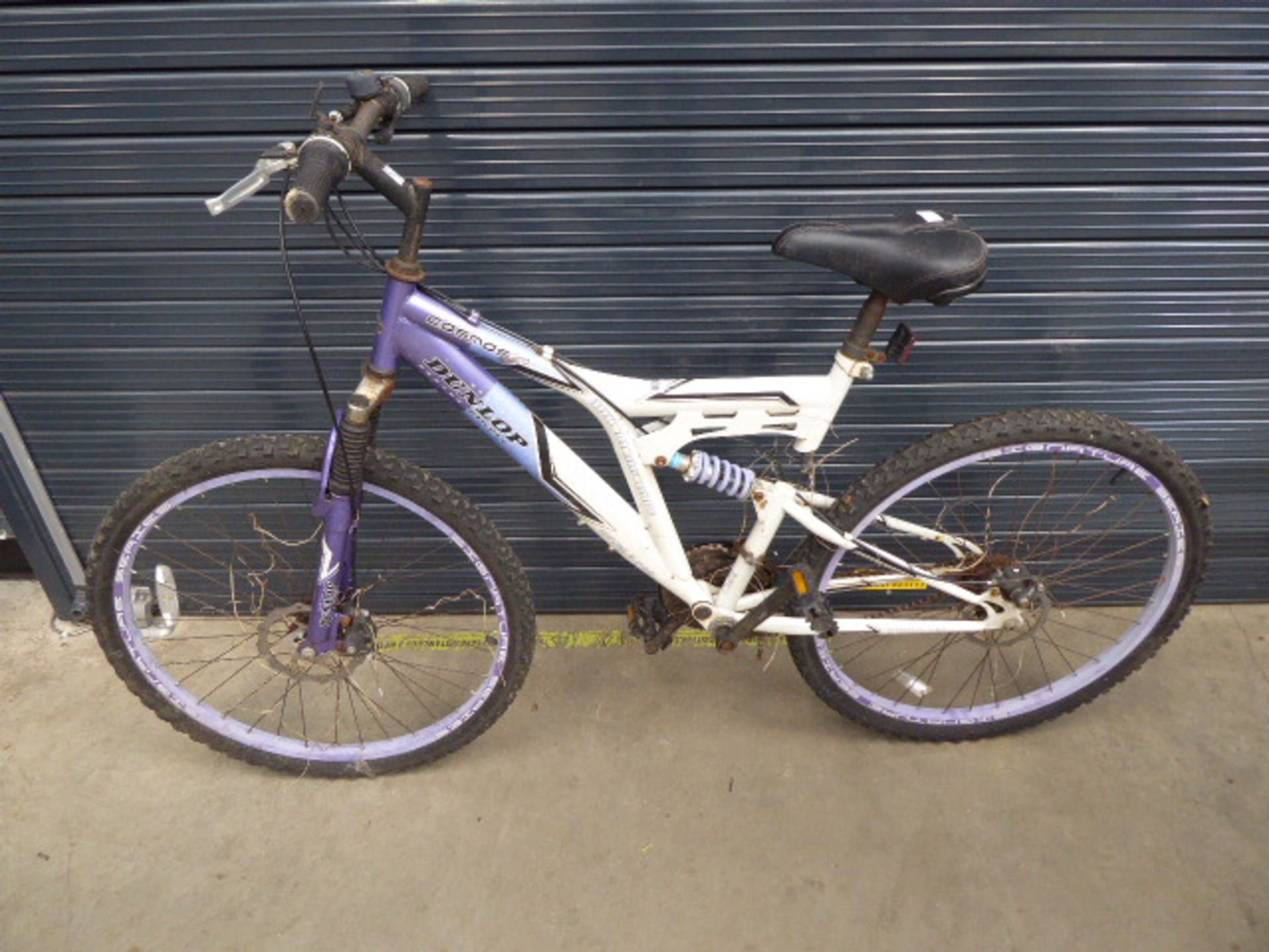 White and purple Dunlop suspension mountain bike