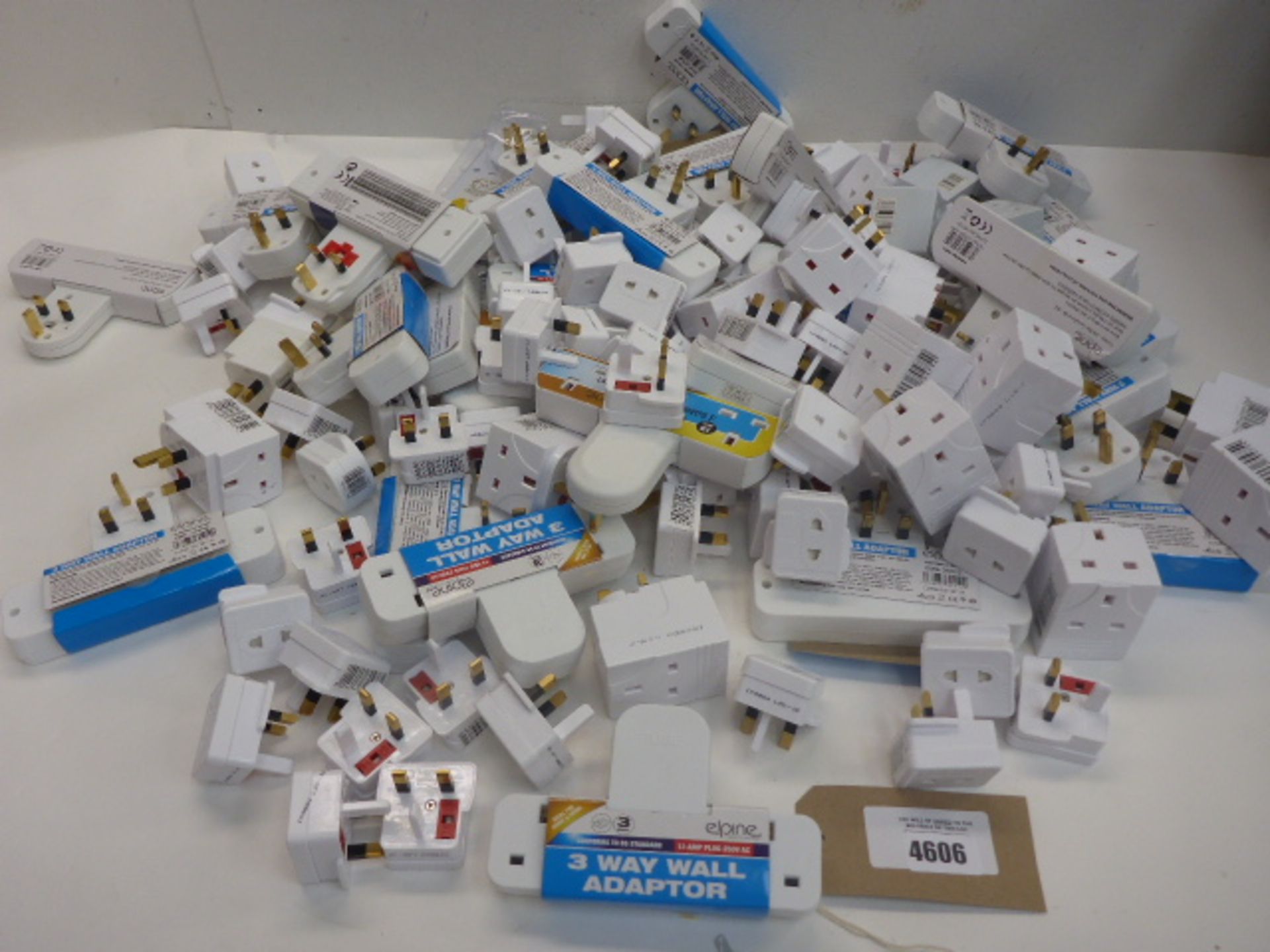 Large quantity of 3 way wall adapters, Shave & toothbrush mains connections and block sockets