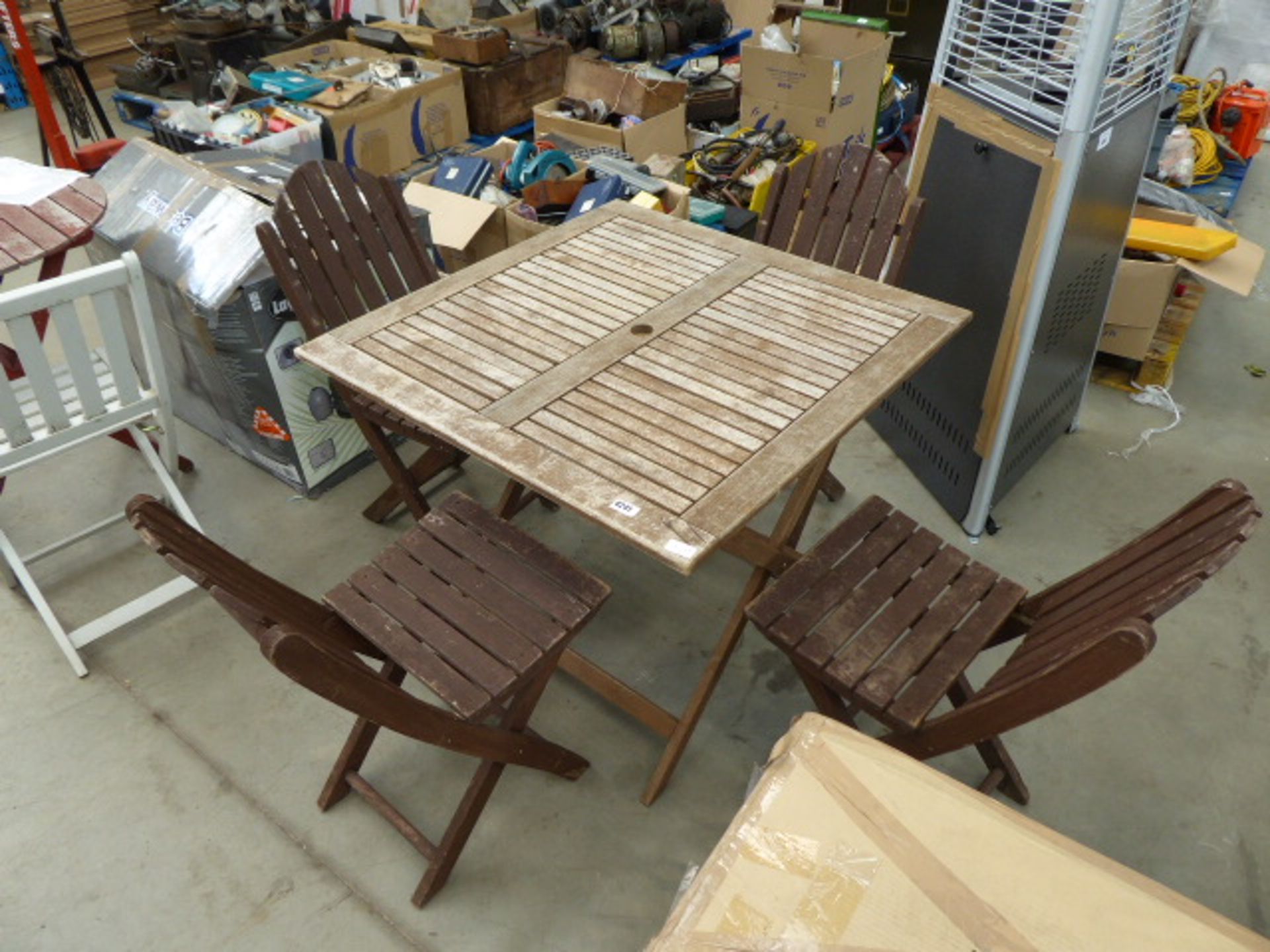 Wooden garden table with 4 fold up chairs