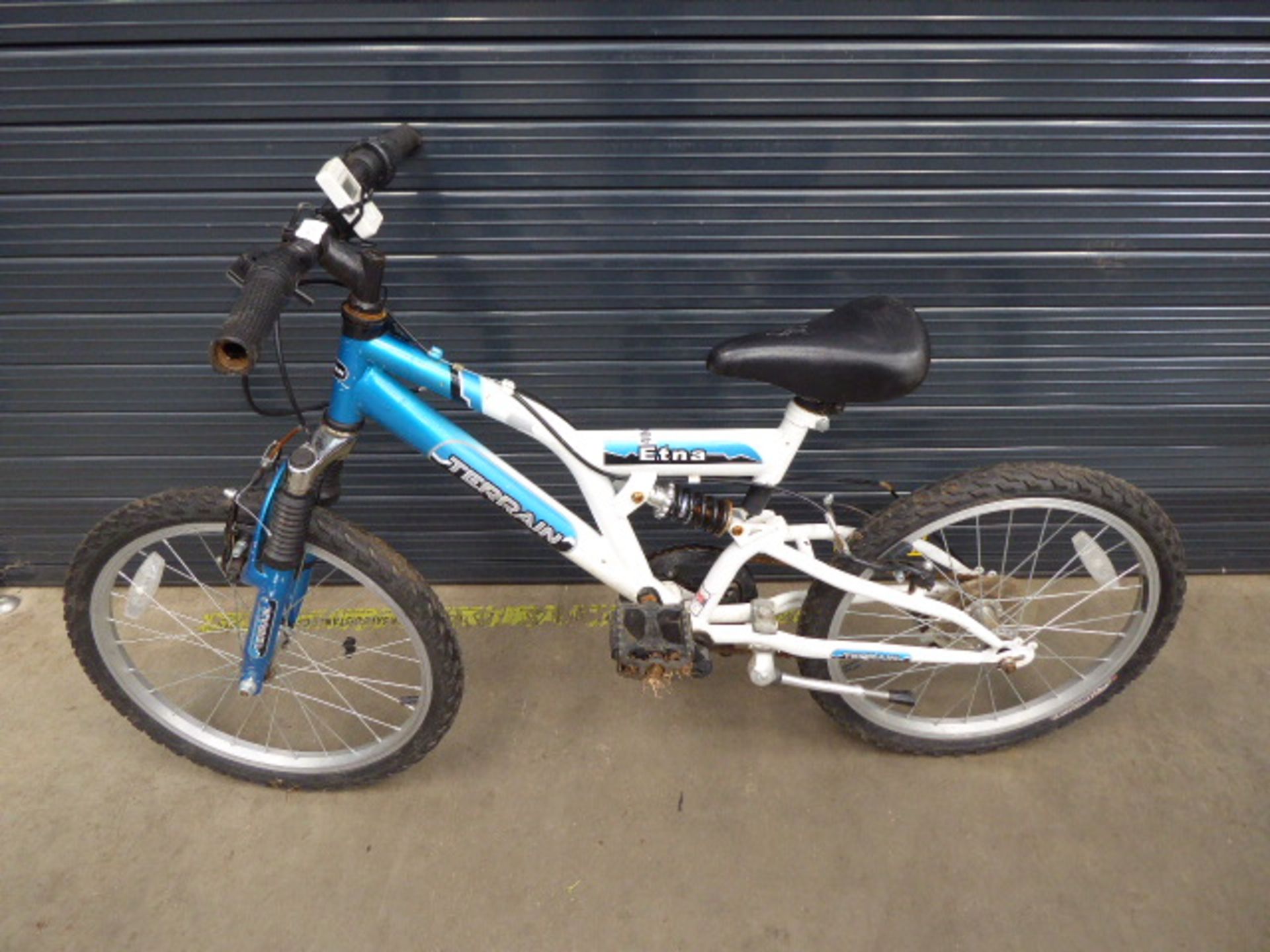 Small blue and white childs bike